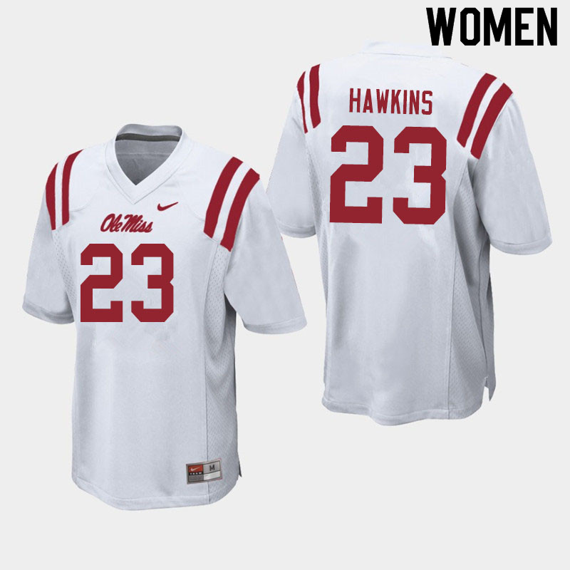 Jakorey Hawkins Ole Miss Rebels NCAA Women's White #23 Stitched Limited College Football Jersey WIA2458DW